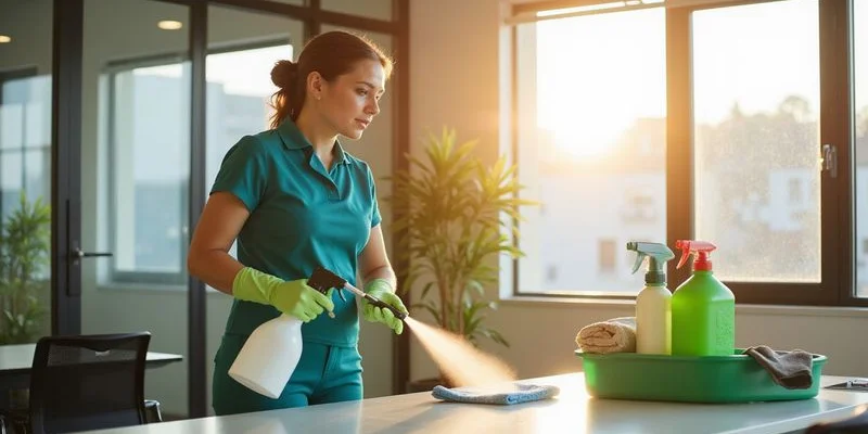 Agent de nettoyage professionnel dans un bureau
